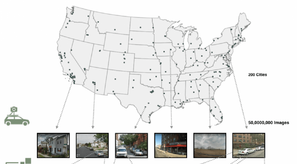 ストリートビューの画像の解析による人口統計調査 – Using Deep Learning and Google Street View to Estimate the Demographic Makeup of the US